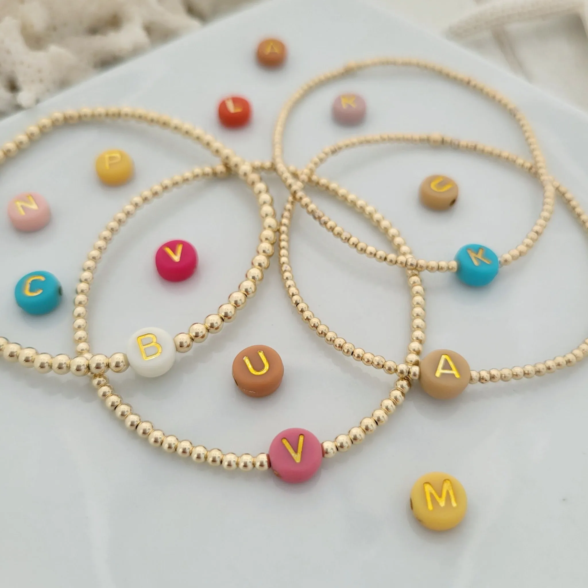 Gold Beaded Initial Layering Bracelet - 2.5mm or 3mm