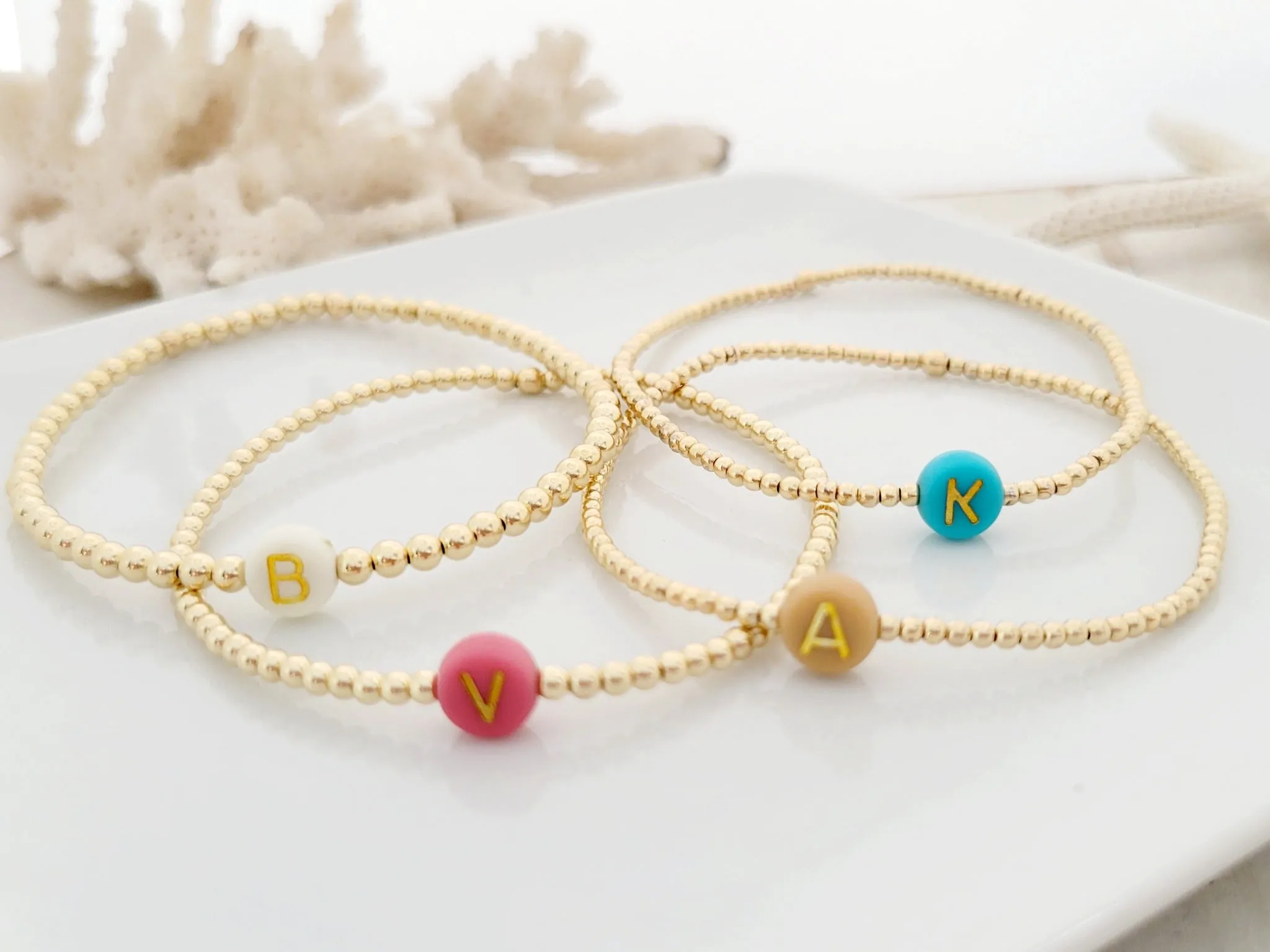 Gold Beaded Initial Layering Bracelet - 2.5mm or 3mm