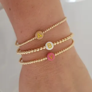 Gold Beaded Initial Layering Bracelet - 2.5mm or 3mm