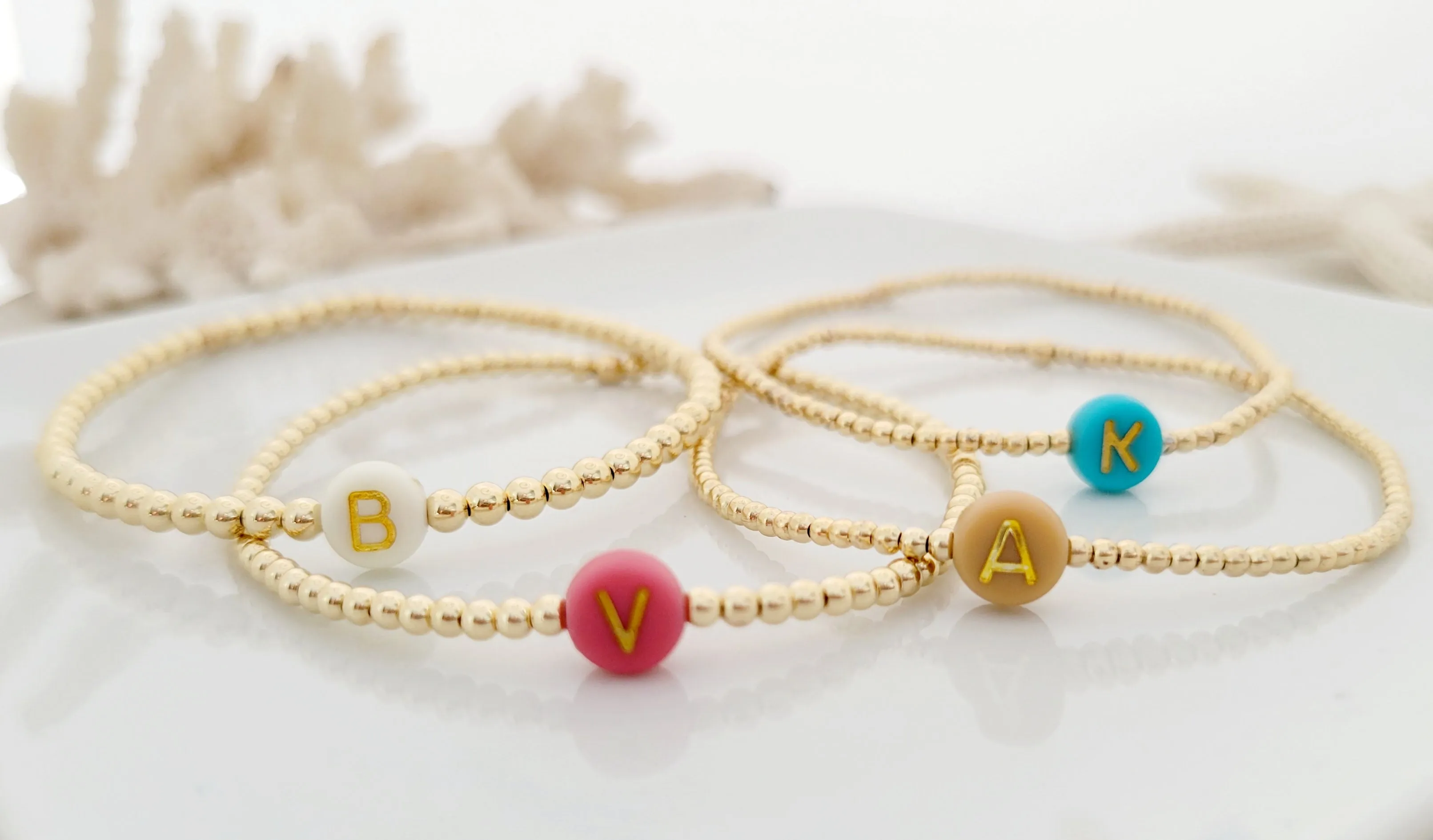 Gold Beaded Initial Layering Bracelet - 2.5mm or 3mm
