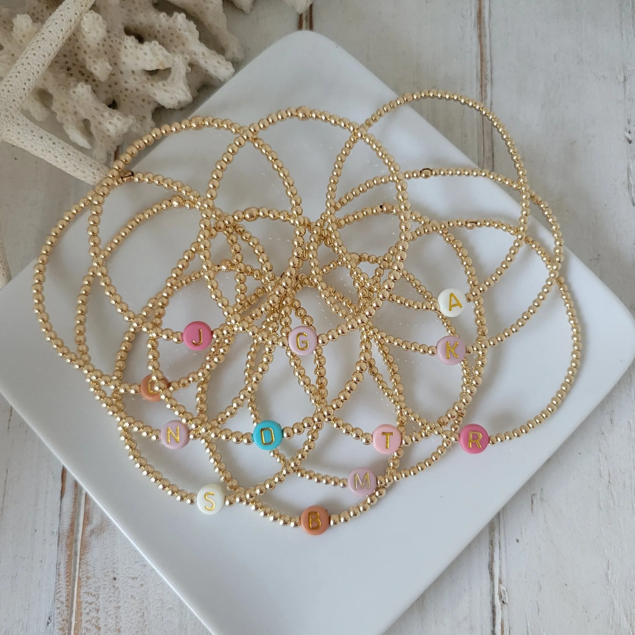 Gold Beaded Initial Layering Bracelet - 2.5mm or 3mm
