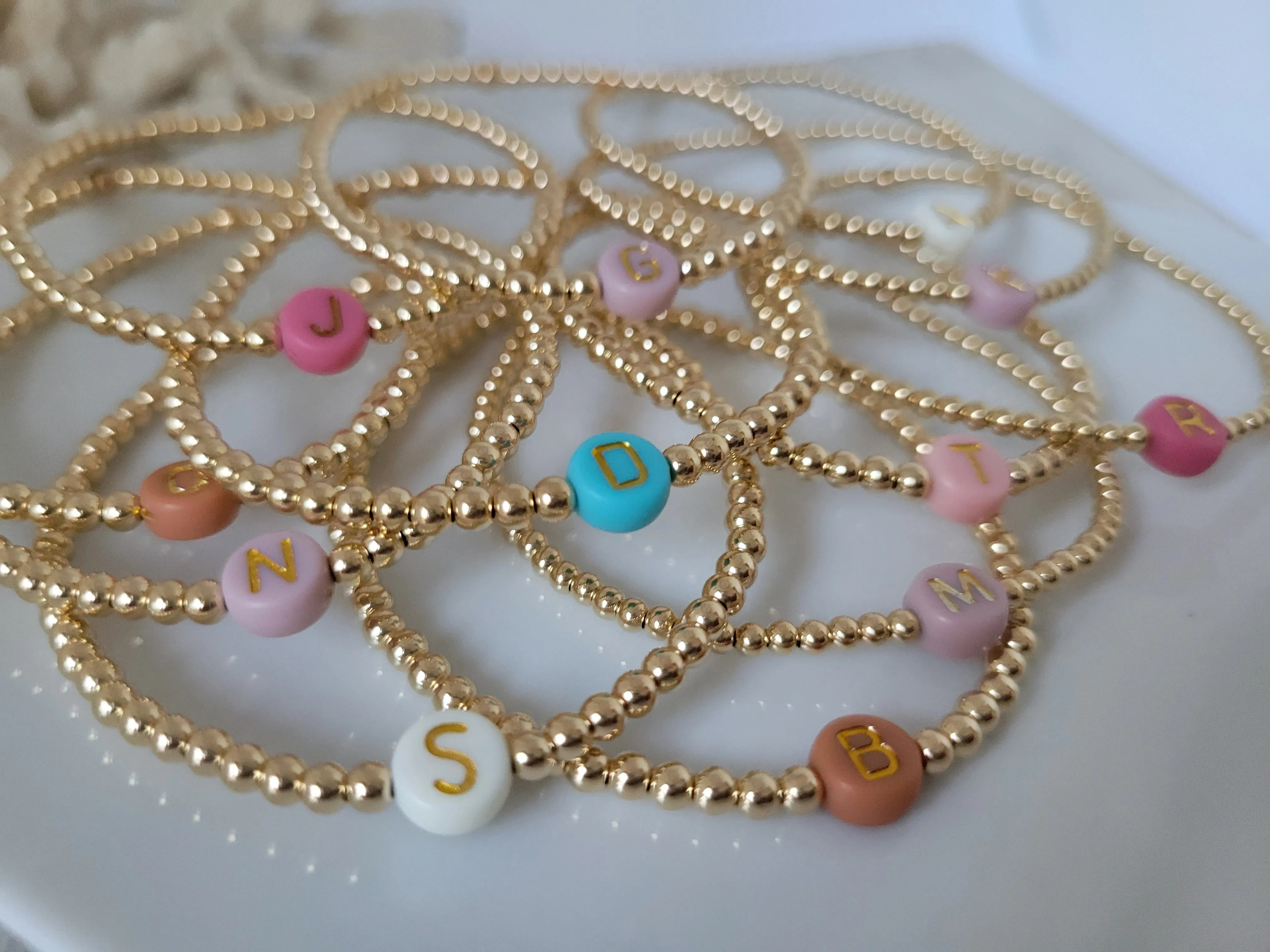 Gold Beaded Initial Layering Bracelet - 2.5mm or 3mm
