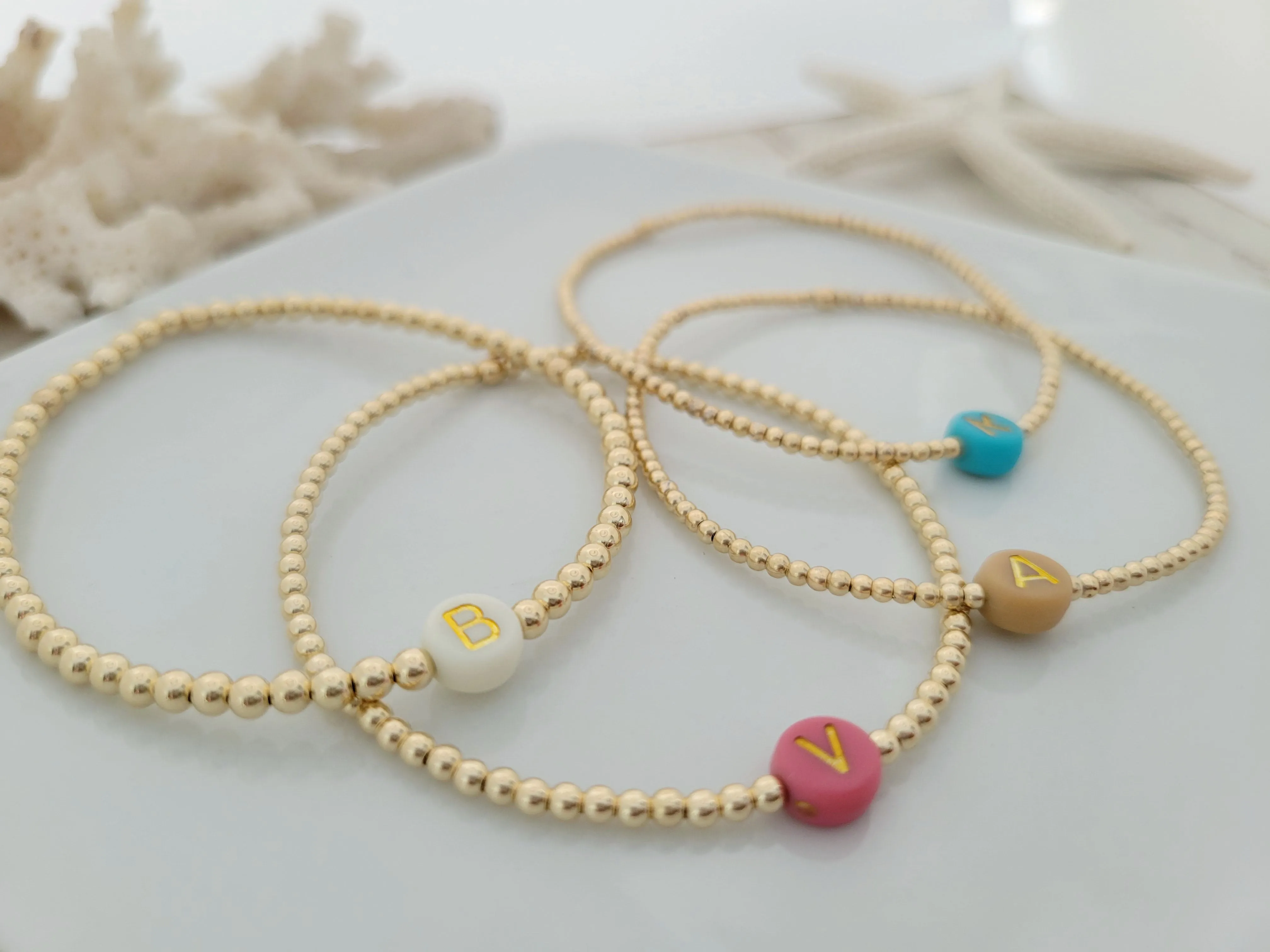 Gold Beaded Initial Layering Bracelet - 2.5mm or 3mm