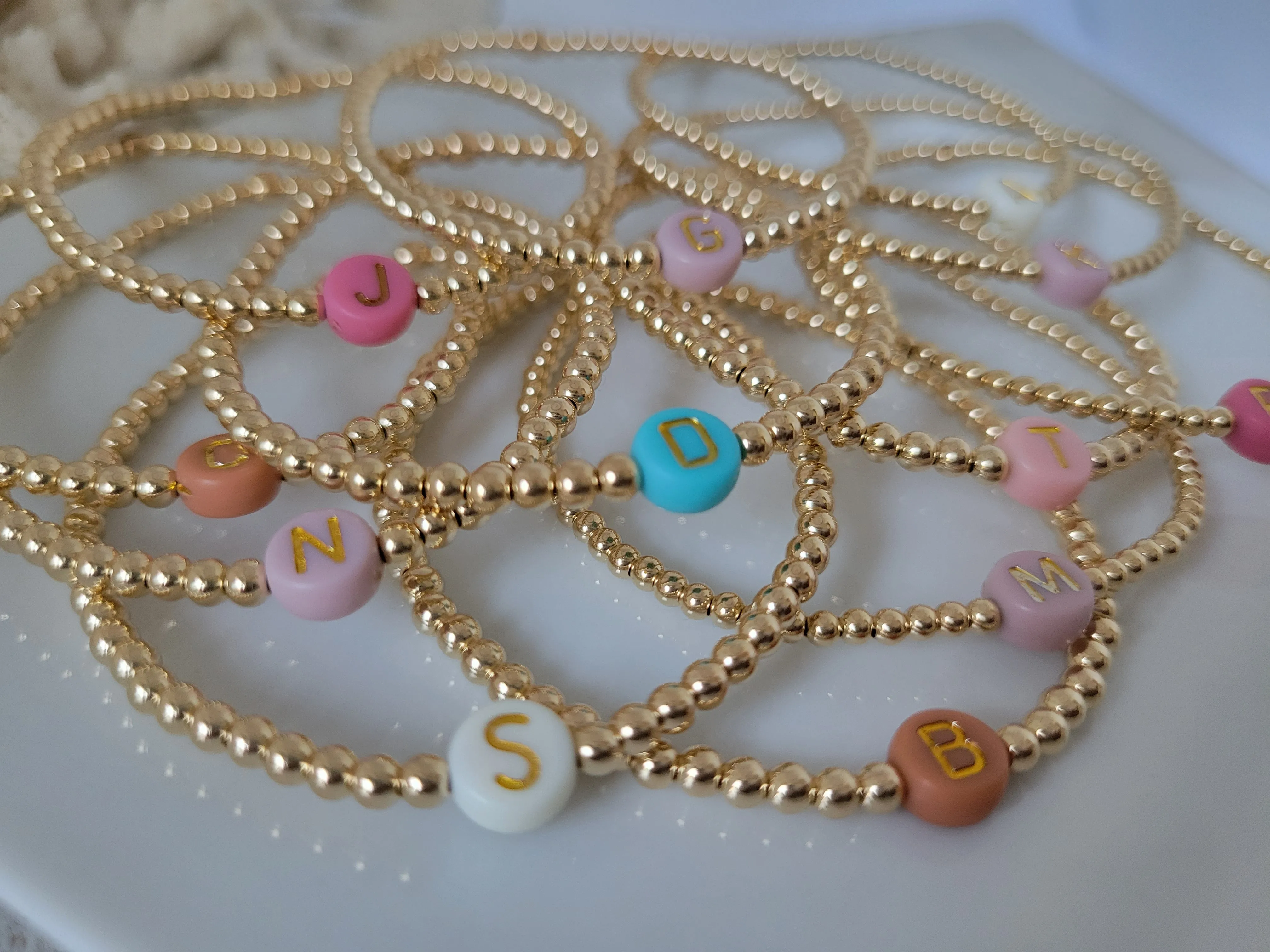 Gold Beaded Initial Layering Bracelet - 2.5mm or 3mm