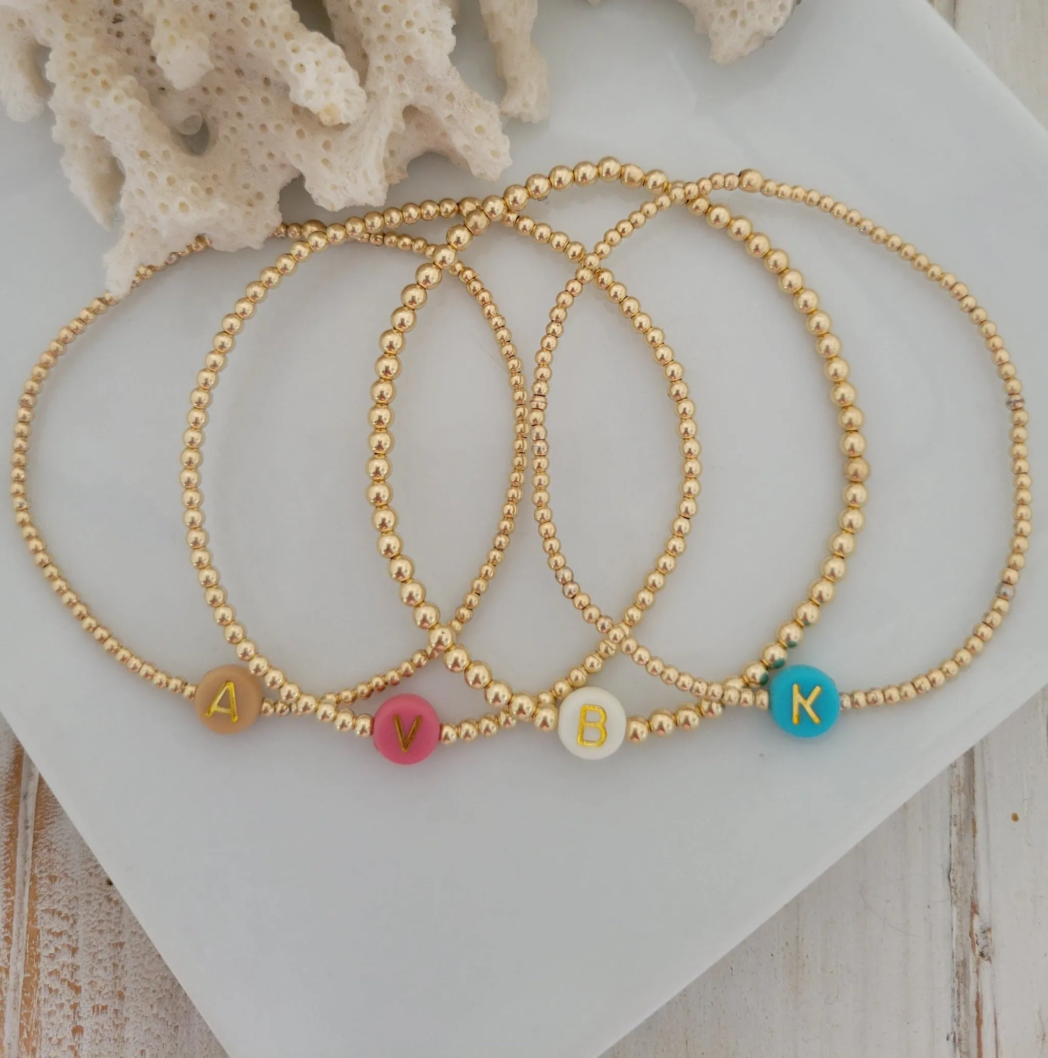 Gold Beaded Initial Layering Bracelet - 2.5mm or 3mm