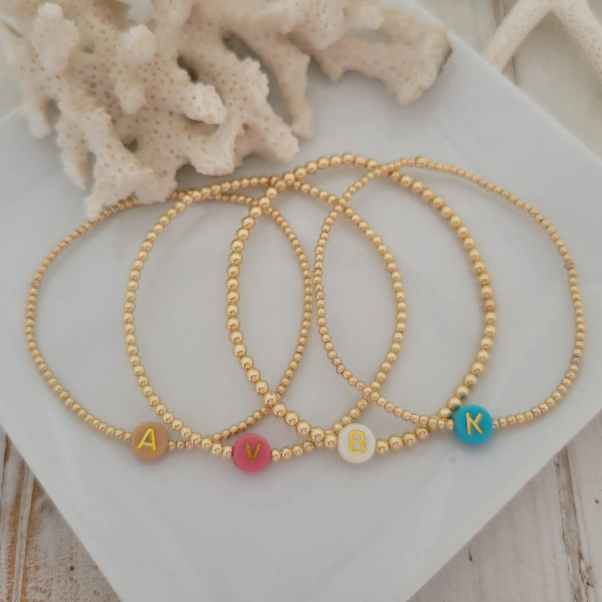 Gold Beaded Initial Layering Bracelet - 2.5mm or 3mm