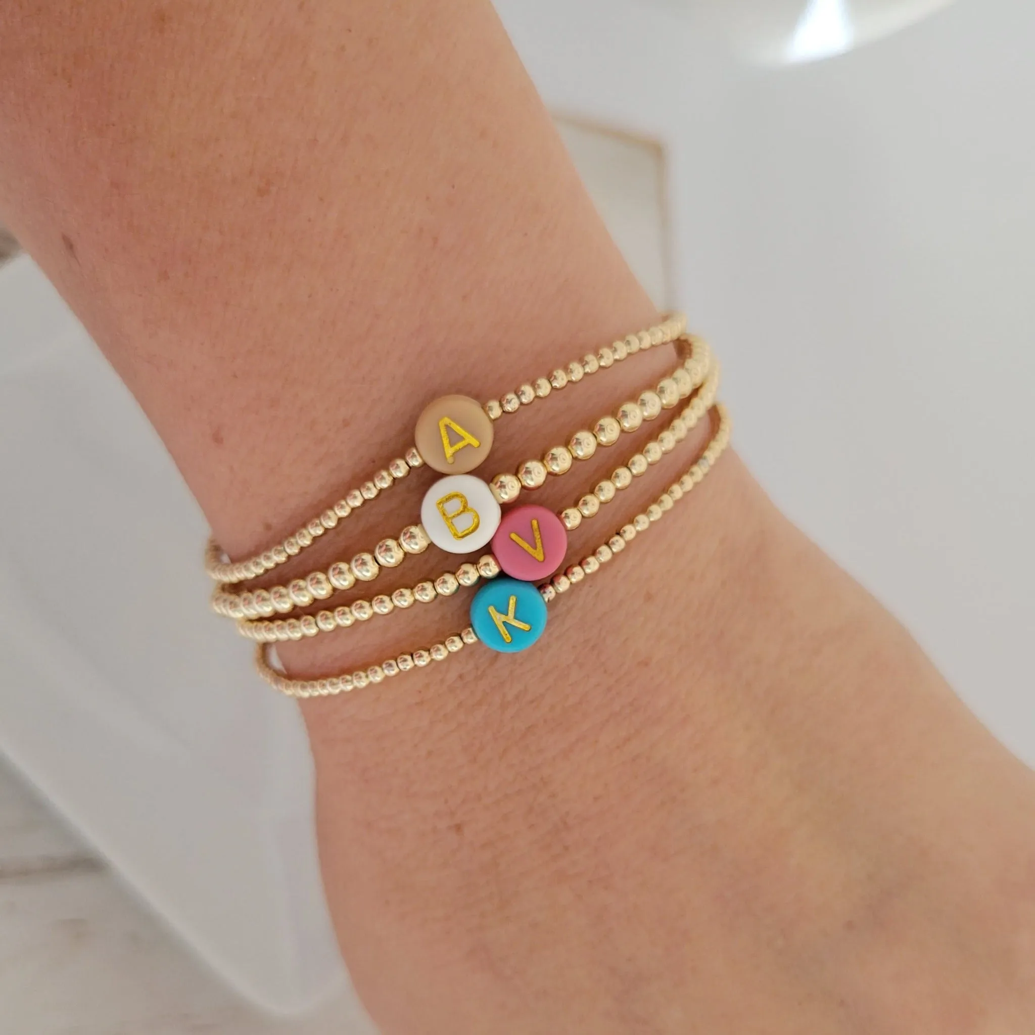 Gold Beaded Initial Layering Bracelet - 2.5mm or 3mm