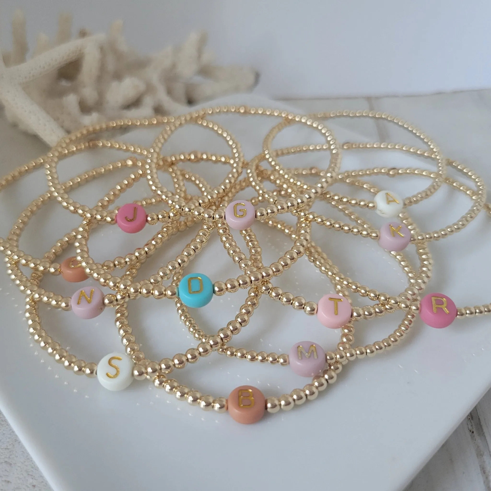 Gold Beaded Initial Layering Bracelet - 2.5mm or 3mm