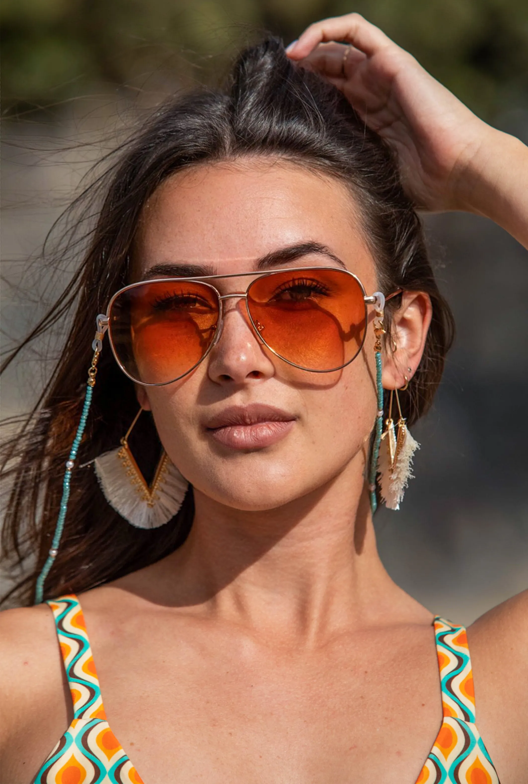 Gold Beaded Sunglasses Chain - Peacock