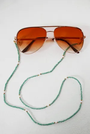 Gold Beaded Sunglasses Chain - Peacock