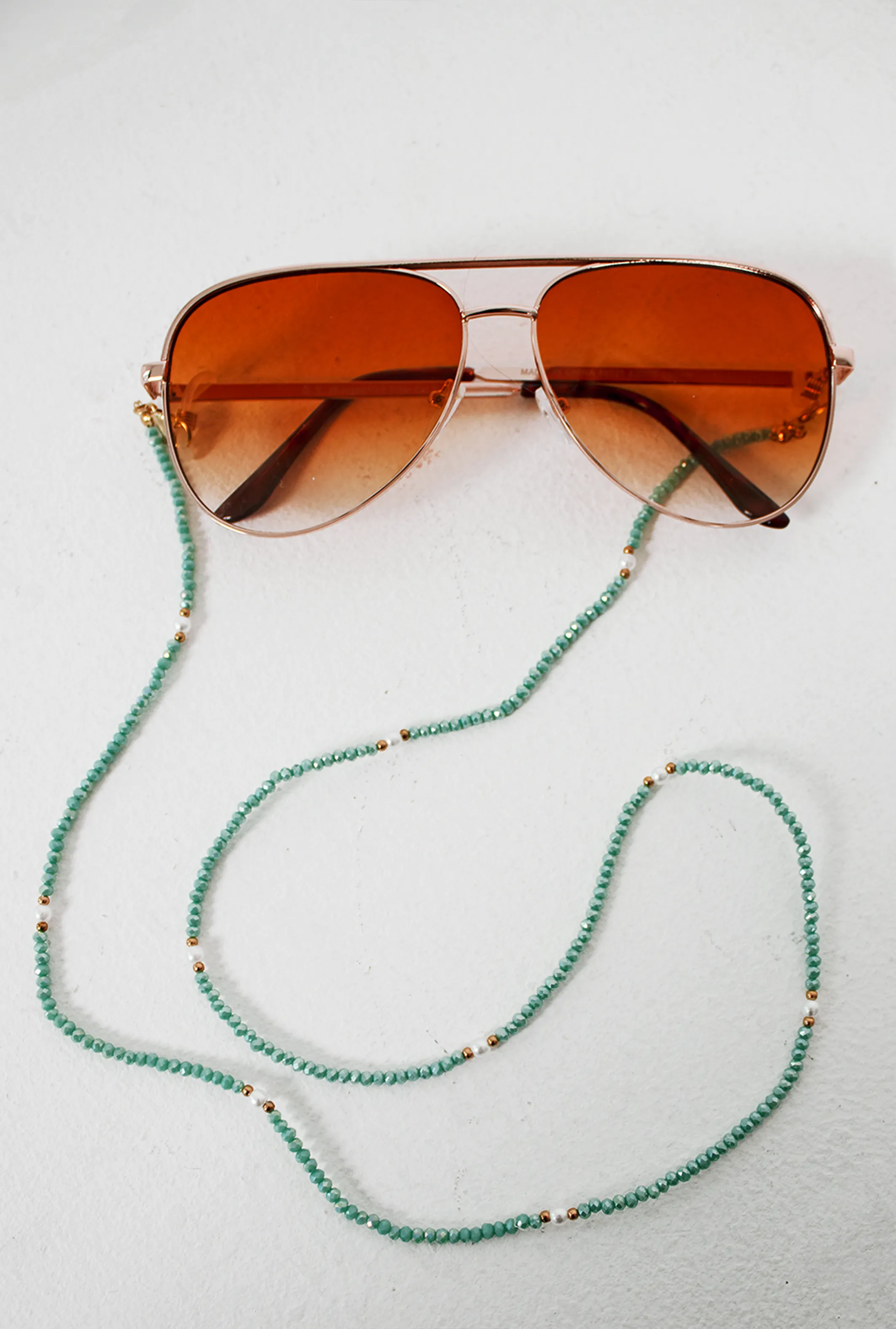 Gold Beaded Sunglasses Chain - Peacock