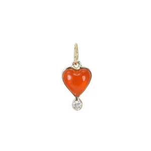 Gold Carnelian "Byrdie" Heart Pendant with Diamond Detail