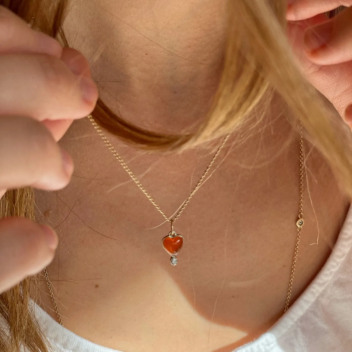Gold Carnelian "Byrdie" Heart Pendant with Diamond Detail