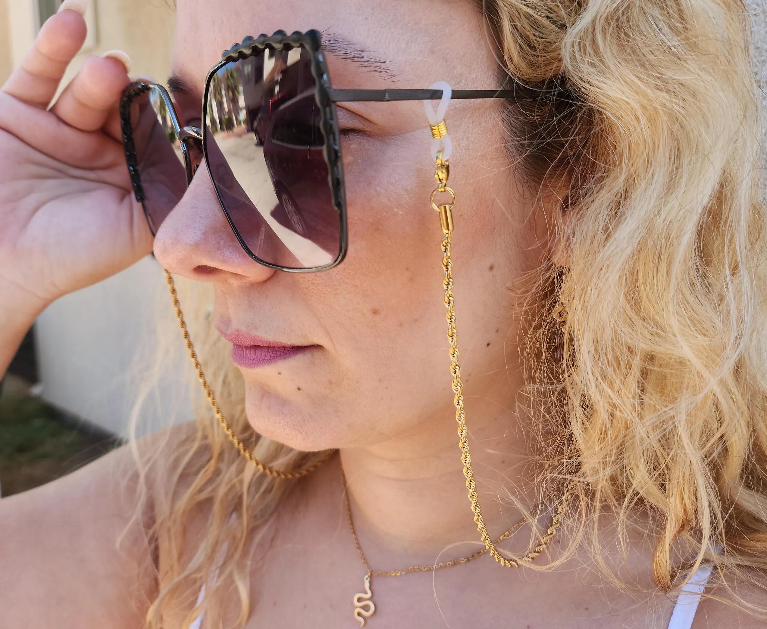 Gold  Chain For Eyeglasses Face Mask Chain Rope Twist Chain, Glasses Holder  WATERPROOF Her Summer Jewelry.