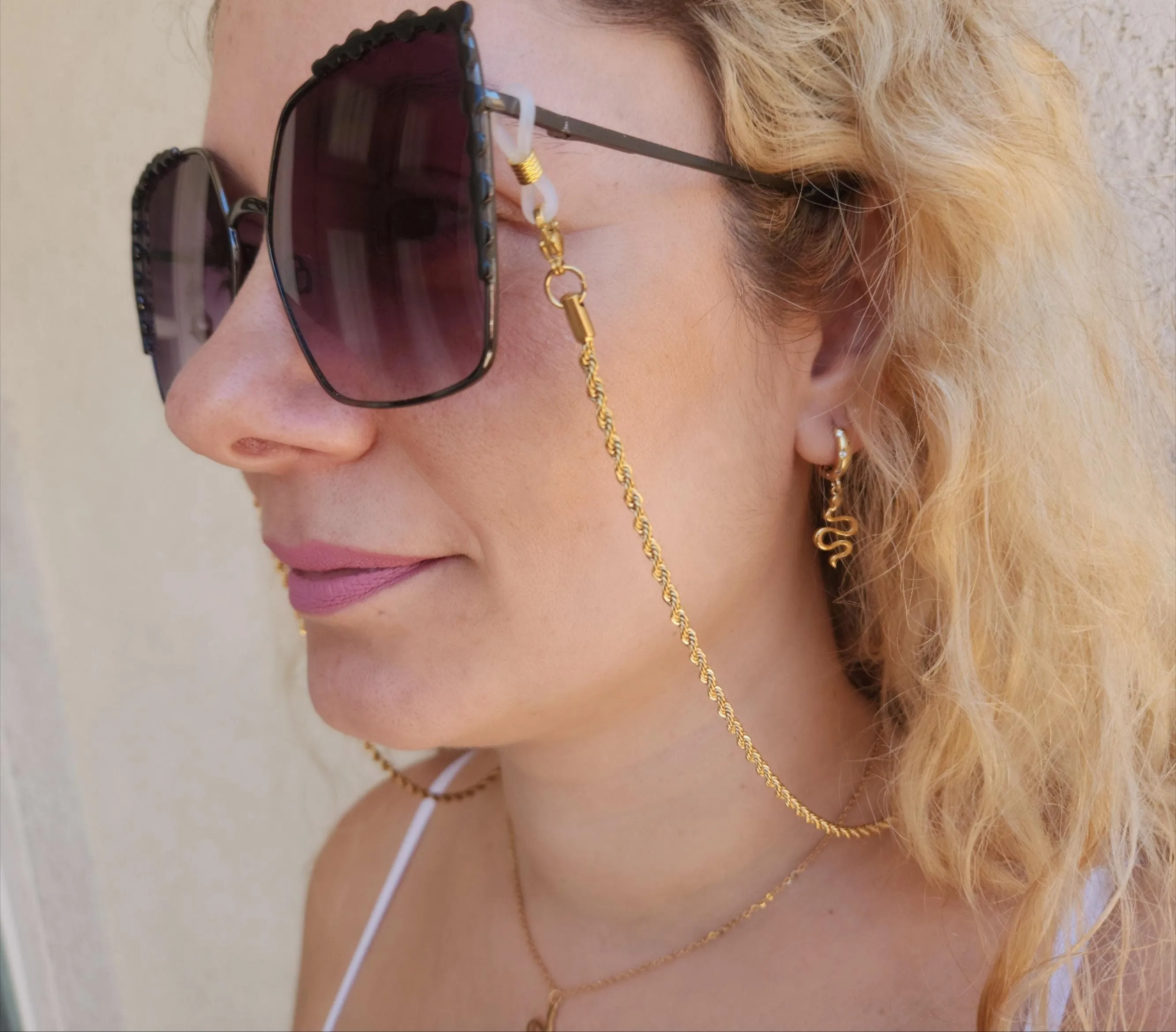 Gold  Chain For Eyeglasses Face Mask Chain Rope Twist Chain, Glasses Holder  WATERPROOF Her Summer Jewelry.
