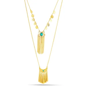 GOLD COINS TURQUOISE LAYERED  NECKLACES #SQ542-15G (RC4)
