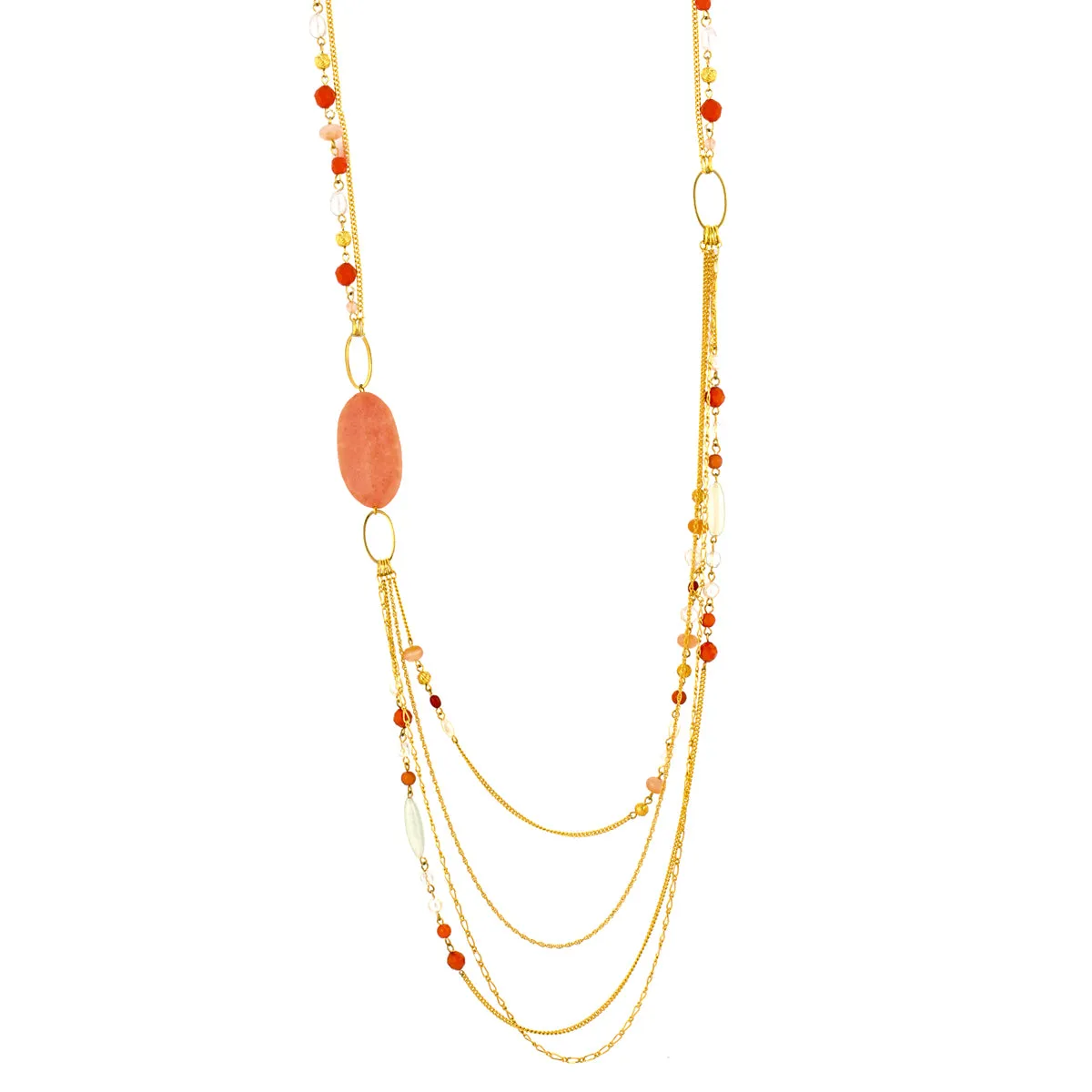 GOLD CORAL MIX BEADS LAYERED  NECKLACES #QN13141 GLD CORAL (Showroom)