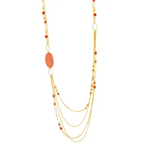 GOLD CORAL MIX BEADS LAYERED  NECKLACES #QN13141 GLD CORAL (Showroom)