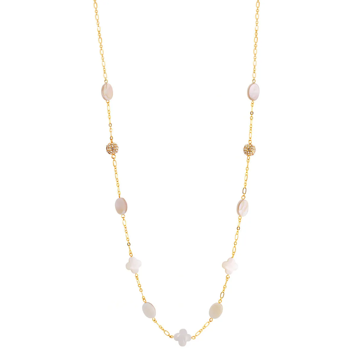 GOLD CRYSTAL FIRE BALL AND MOTHER OF PEARL  NECKLACES #HNN88281-1GDNA (HD18)