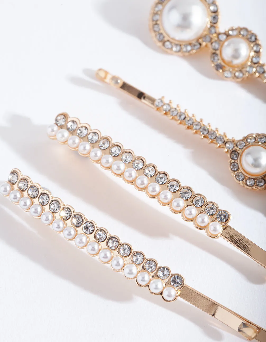 Gold Diamante Pearl Hair Clip 4-Pack