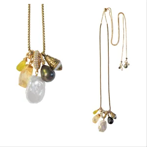 Gold Gemstone Charm Necklace