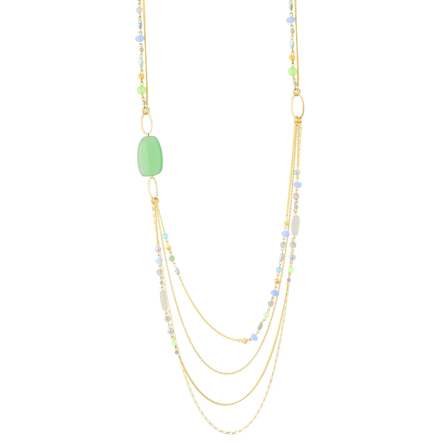 GOLD GREEN AND BLUE BEADS LAYERED  NECKLACES #QN13141 GLD GRN (TF5/Showroom)