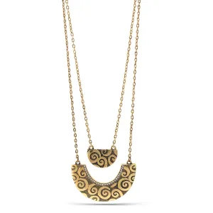 GOLD HALF CIRCLE CRYSTAL TWO LAYER NECKLACE#SWKK-11975A GLD (JE6)