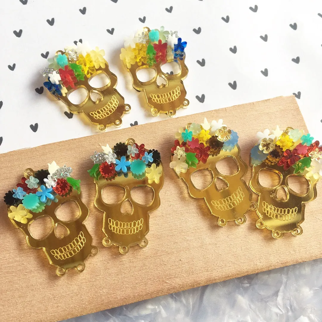 Gold Mexican Skulls / Day of the dead / Sugar Skulls / 12 Pieces, 50mm