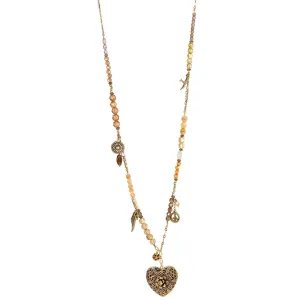 GOLD MIX CHARMS HEART LOCKET AND BEADS NECKLACES #215BR1501 (1A3)