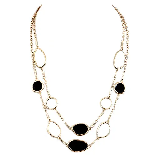 GOLD MULTI COLOR BLACK AND WHITE ENAMEL BEAD TWO-STRAND GOLD CHAIN NECKLACE  #SC31638_GLD (FC3)