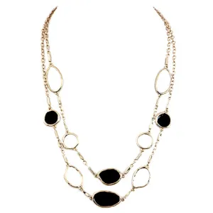 GOLD MULTI COLOR BLACK AND WHITE ENAMEL BEAD TWO-STRAND GOLD CHAIN NECKLACE  #SC31638_GLD (FC3)