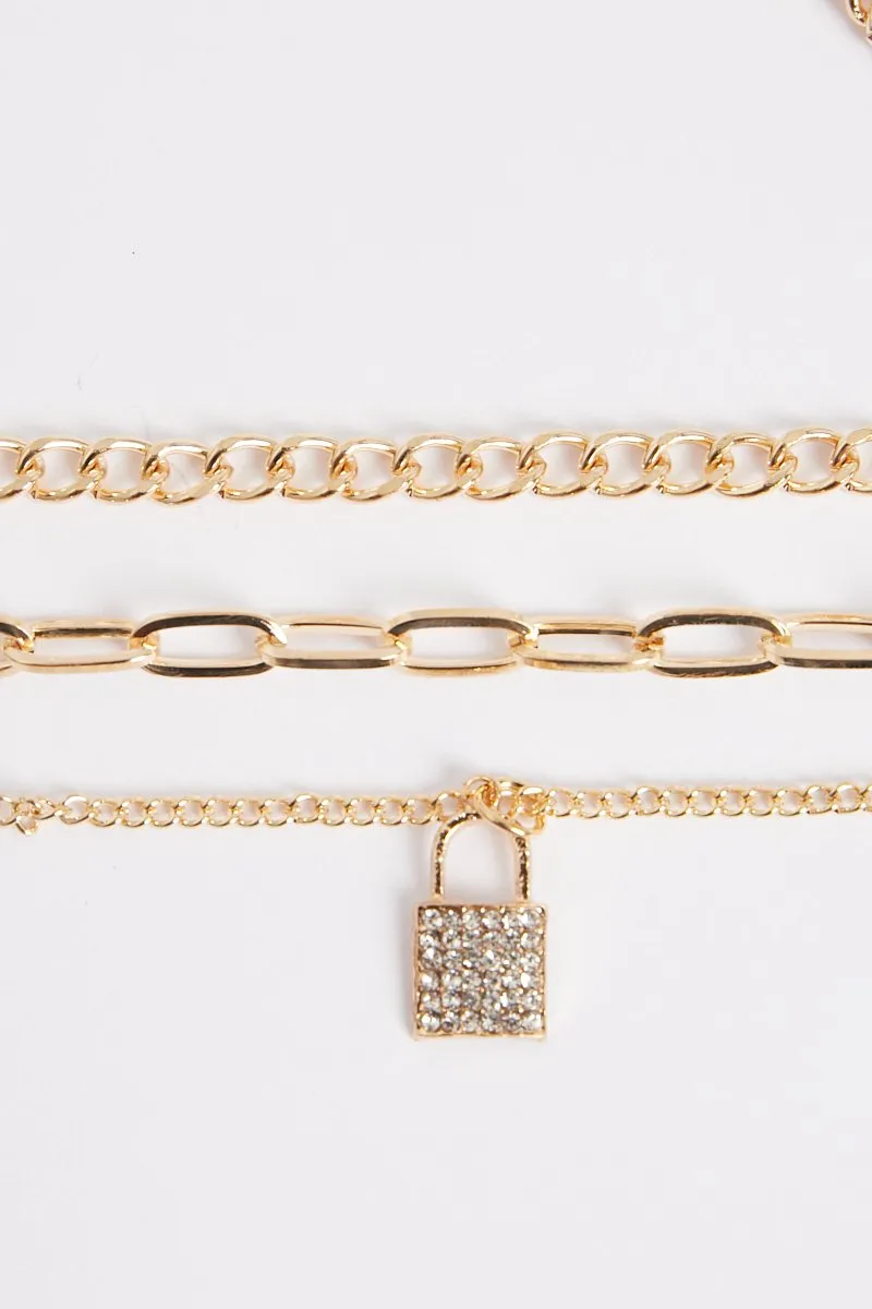 Gold Padlock Layered Chain Necklace - Earle