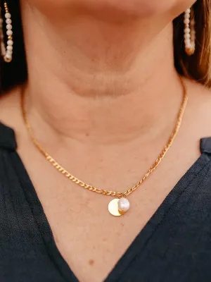 Gold Pearl Disc Layering Necklace