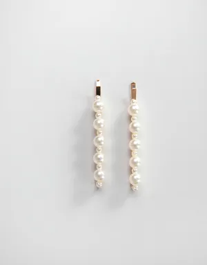 Gold Pearl Hair Clip Set - Timeless Elegance with Alternating Pearls
