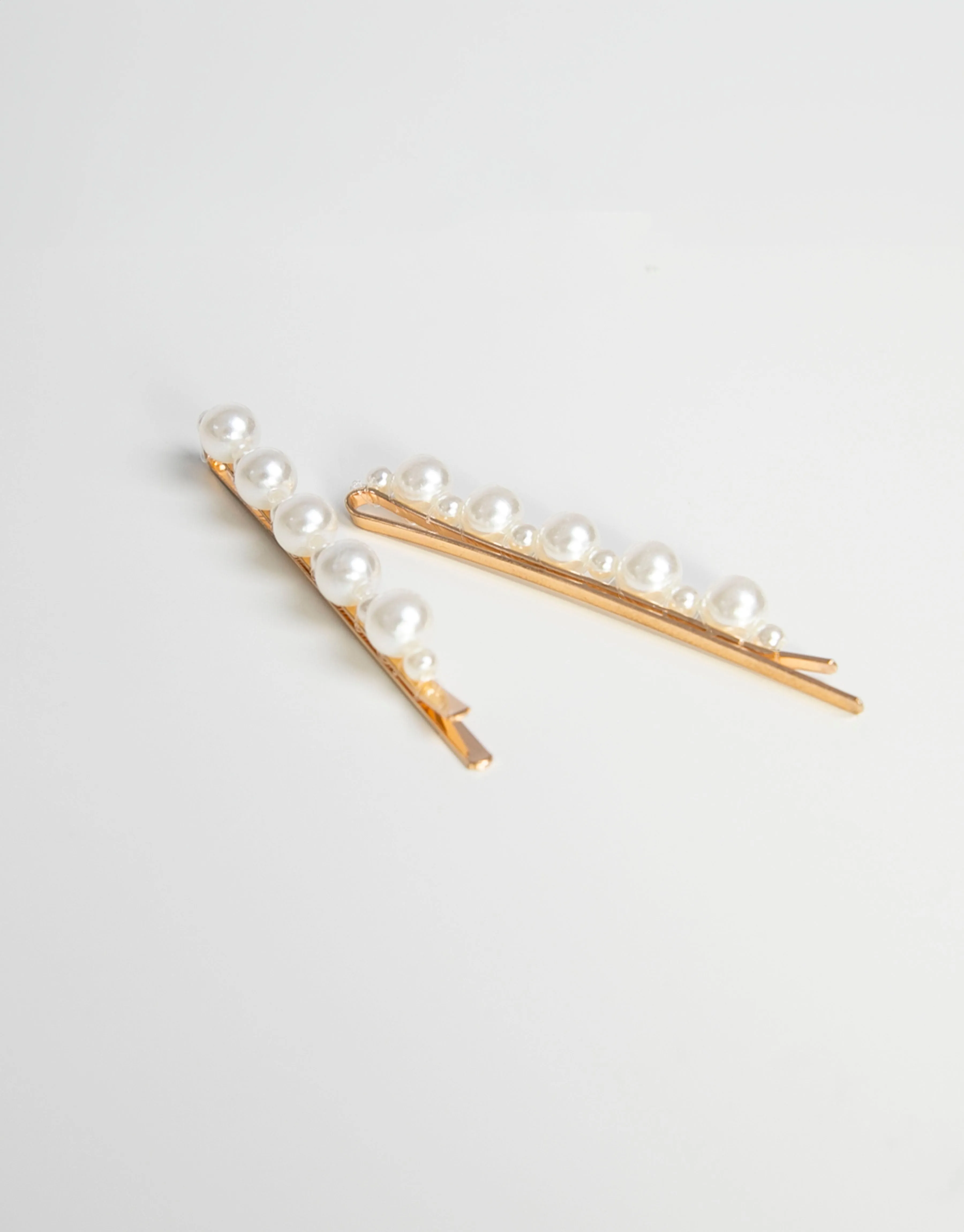 Gold Pearl Hair Clip Set - Timeless Elegance with Alternating Pearls
