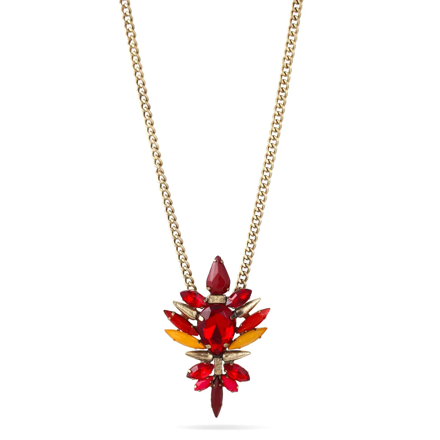 GOLD RED CRYSTAL 2"INCHES PENDANT NECKLACE #F1203410 (HE7)