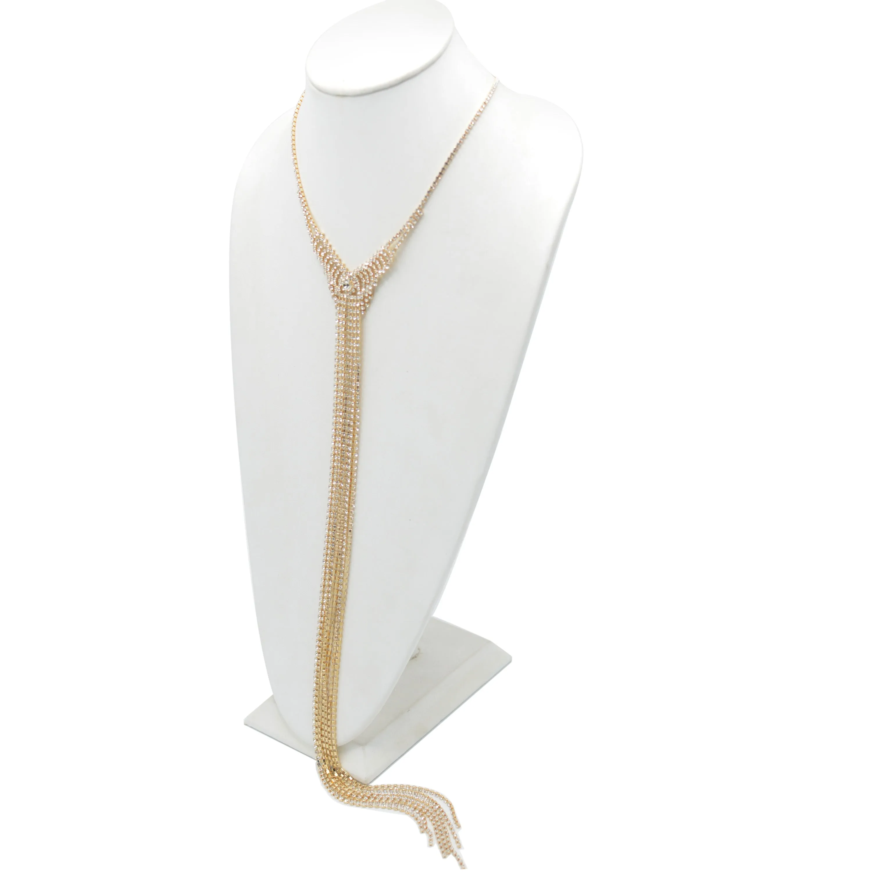 GOLD RHINESTONE MULTI LAYERED 48" INCH LONG TASSEL NECKLACE # SQXX9122603G (JF2)