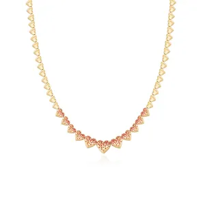 Golden Dripping Scattered Gemstone Hearts Graduated Necklace