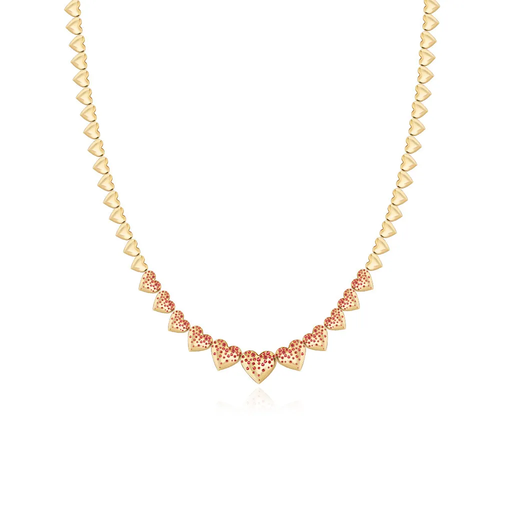 Golden Dripping Scattered Gemstone Hearts Graduated Necklace