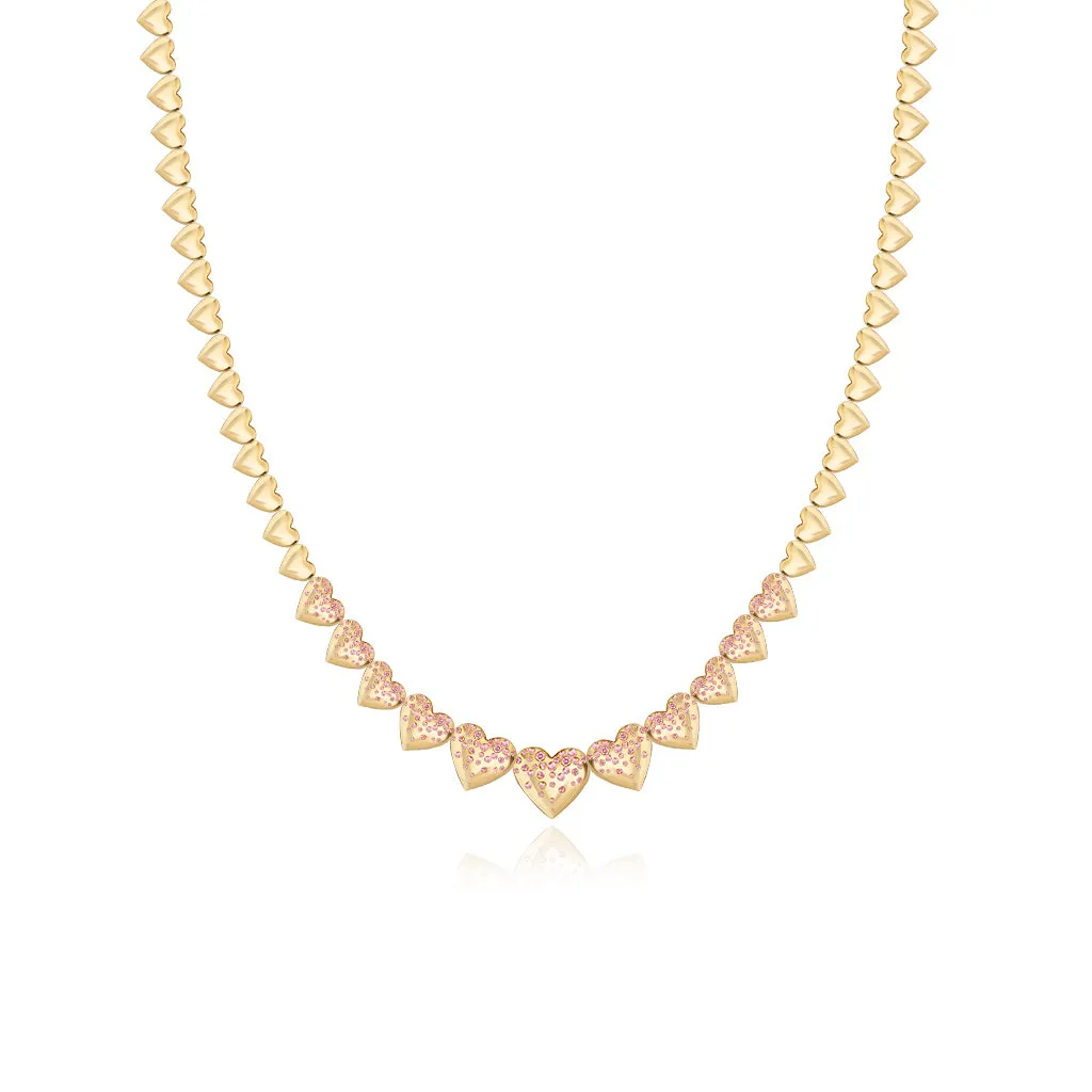 Golden Dripping Scattered Gemstone Hearts Graduated Necklace