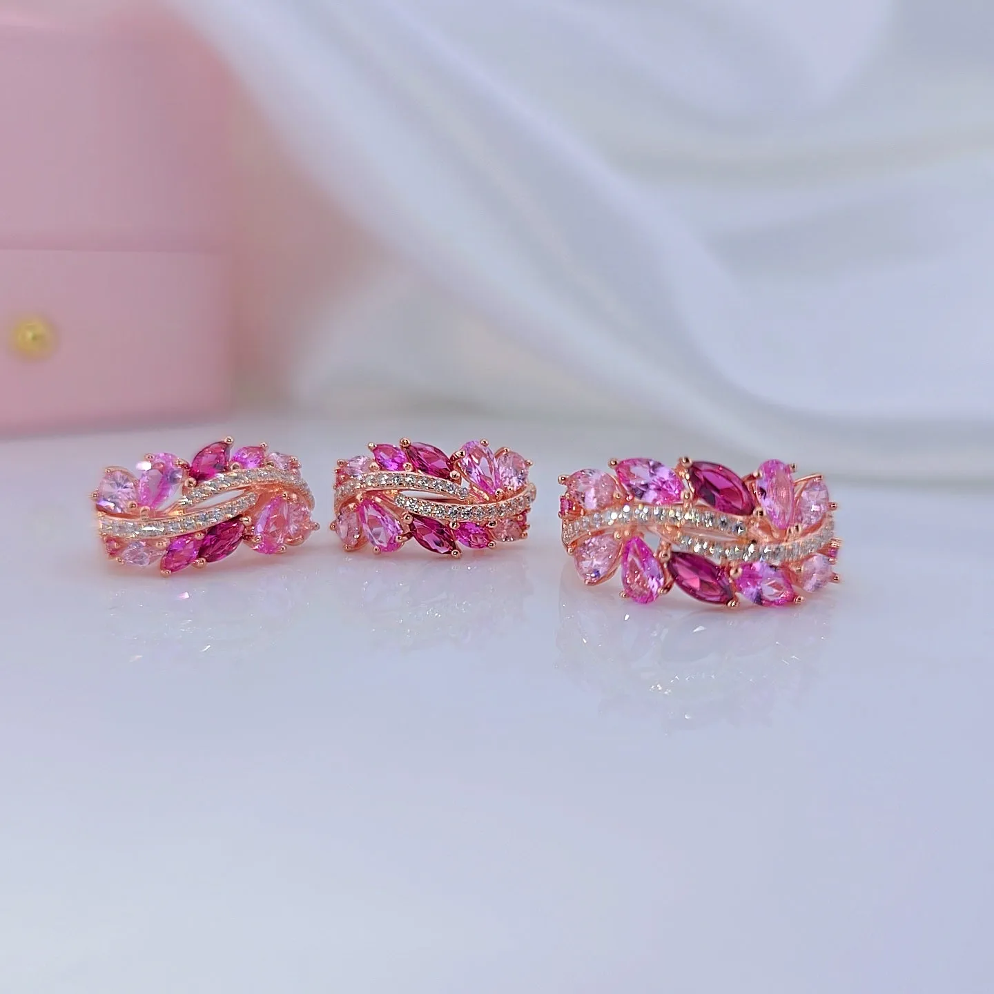 Gorgeous Pink Sapphire & Clear Diamond Jewelry Set
