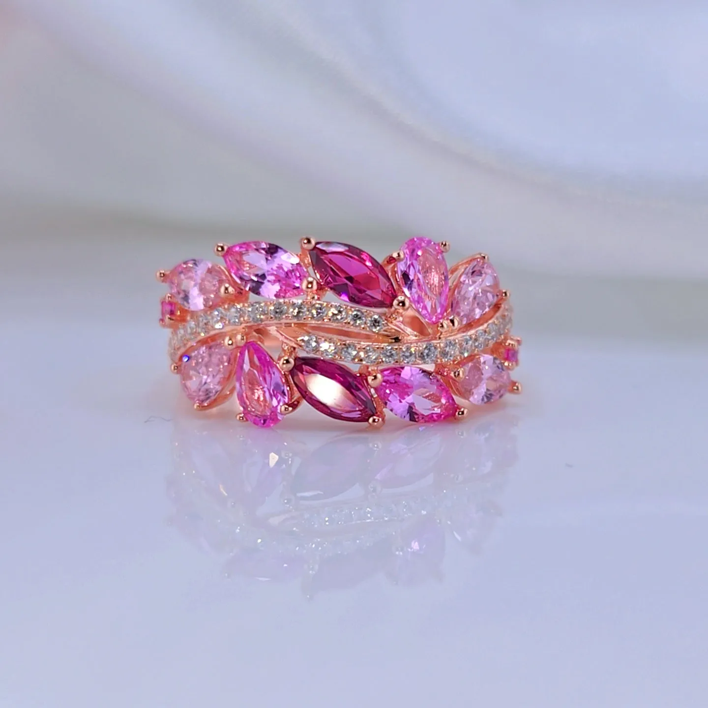Gorgeous Pink Sapphire & Clear Diamond Jewelry Set