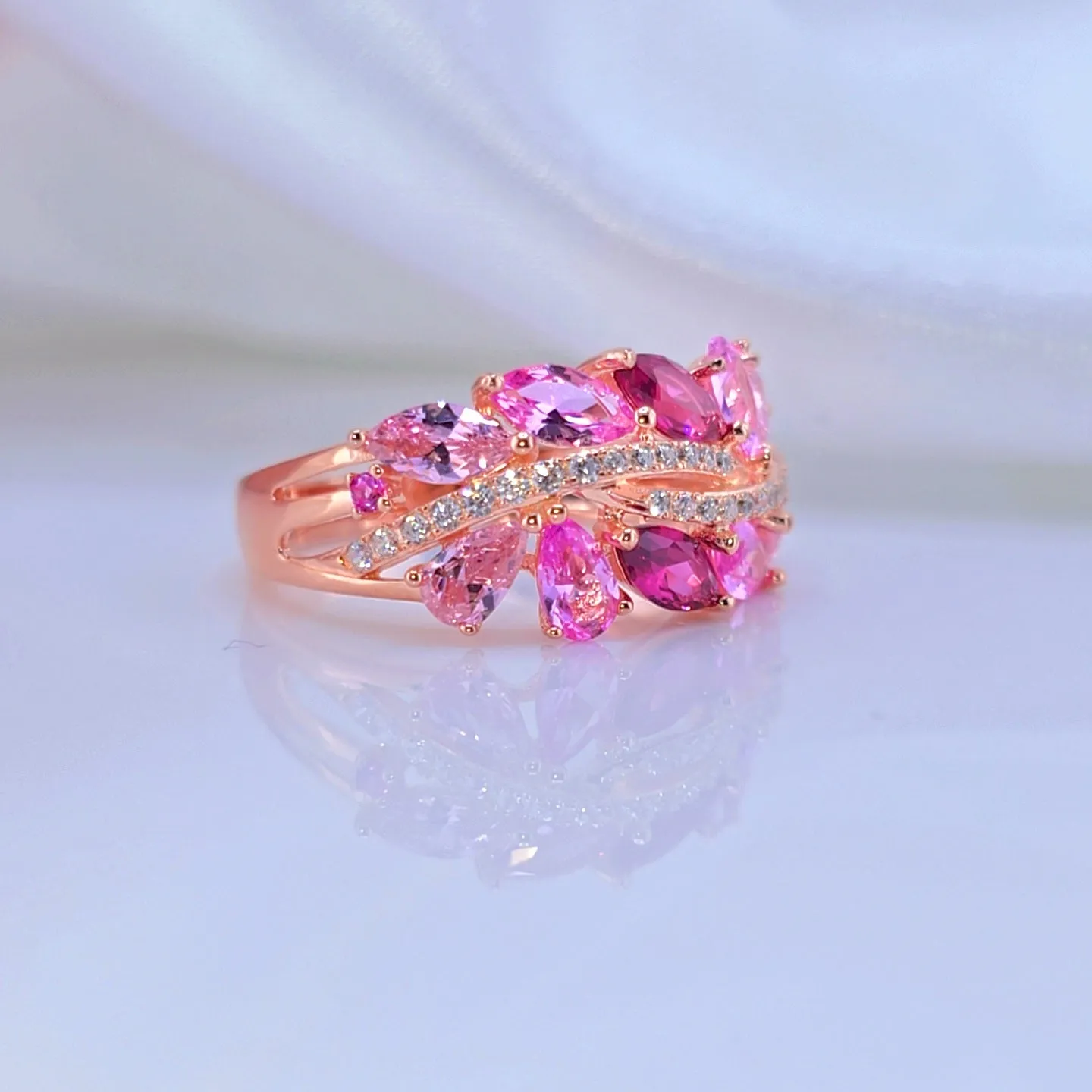 Gorgeous Pink Sapphire & Clear Diamond Jewelry Set