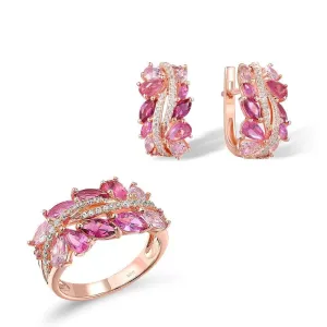 Gorgeous Pink Sapphire & Clear Diamond Jewelry Set