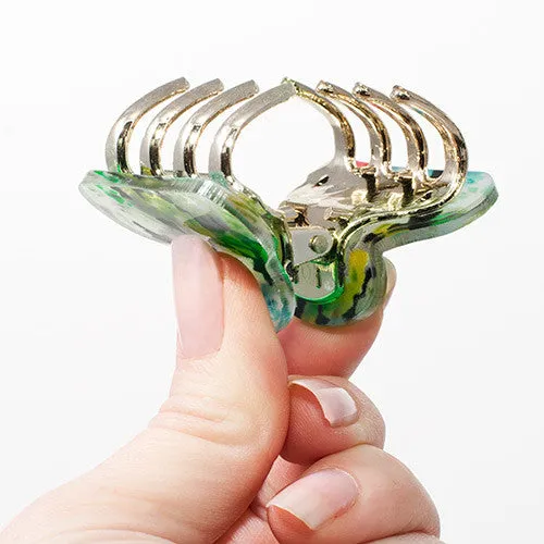 Green Floral Print Mini Acrylic Plastic Claw - Pair