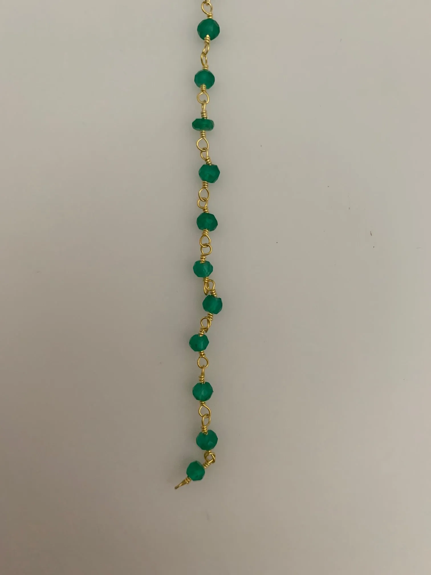 Green Onyx Gold Plated Rosary Beaded Chain, Natural Gemstone chain, Anti-Tarnish Finished, 1 Foot.