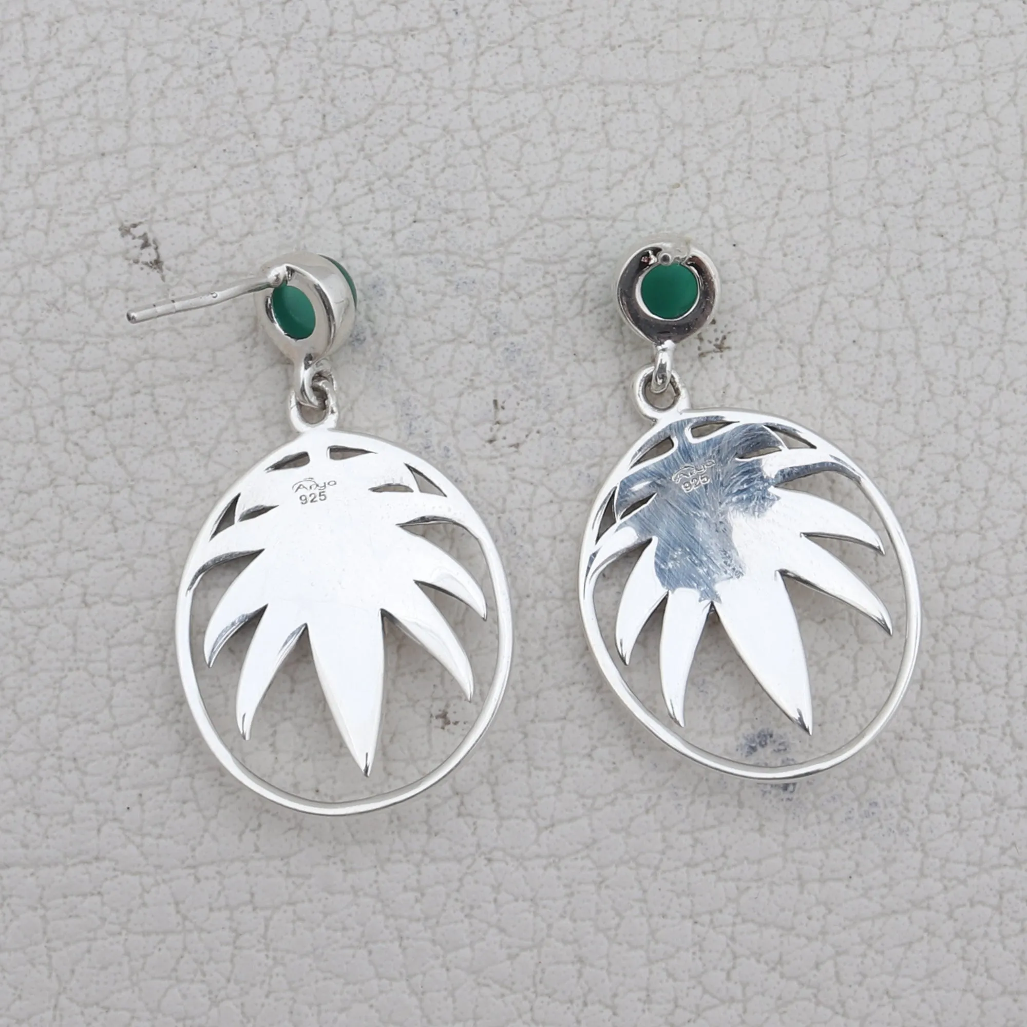 Green Onyx Silver Earrings