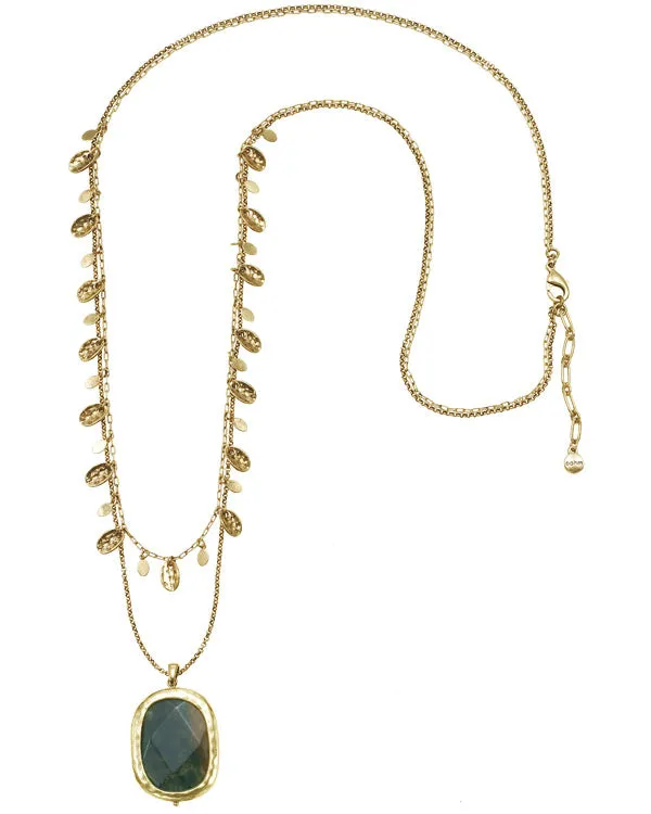 GREEN STONE GOLD CHARM  NECKLACES #305GN1501 (5B3)