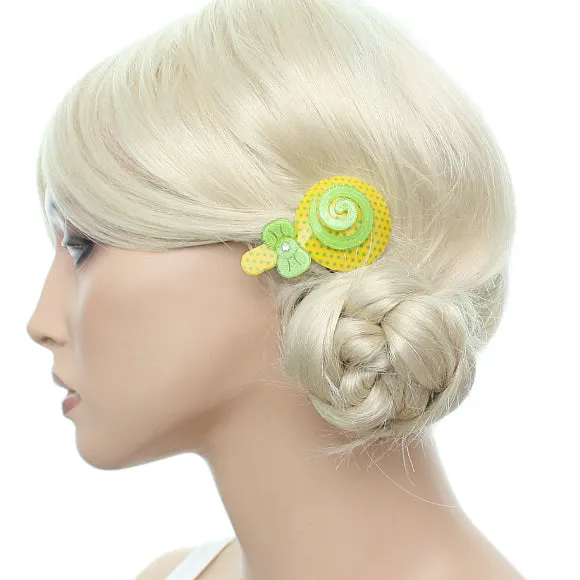 Green Yellow Swirl Polka Dot Comic Hair Clip Bow