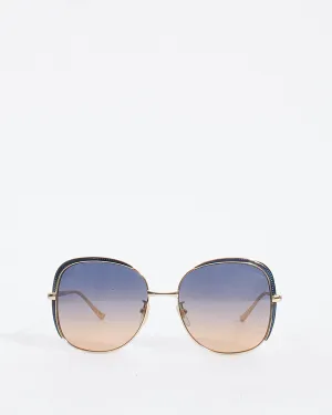 Gucci Gold Metal Blue Glitter GG0400S Oversize Sunglasses